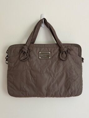 Marc Jacob’s Quilted Nylon Tote Laptop Bag in Taupe Brown